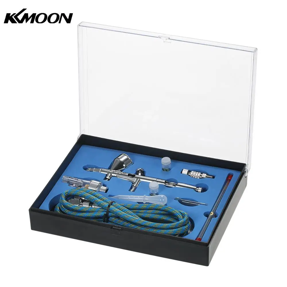 

KKmoon Dual Action Gravity Feed Airbrush Kit with 1.8m Hose 0.2/0.3/0.5mm Needle 9cc Cup Air Brush for Art Painting Spray Gun