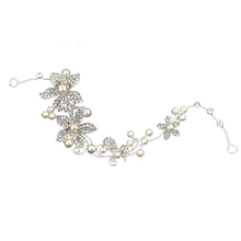 Дамы Серебряные стразы свадебный цветок ободок на голову с жемчугом заколка для волос гребень