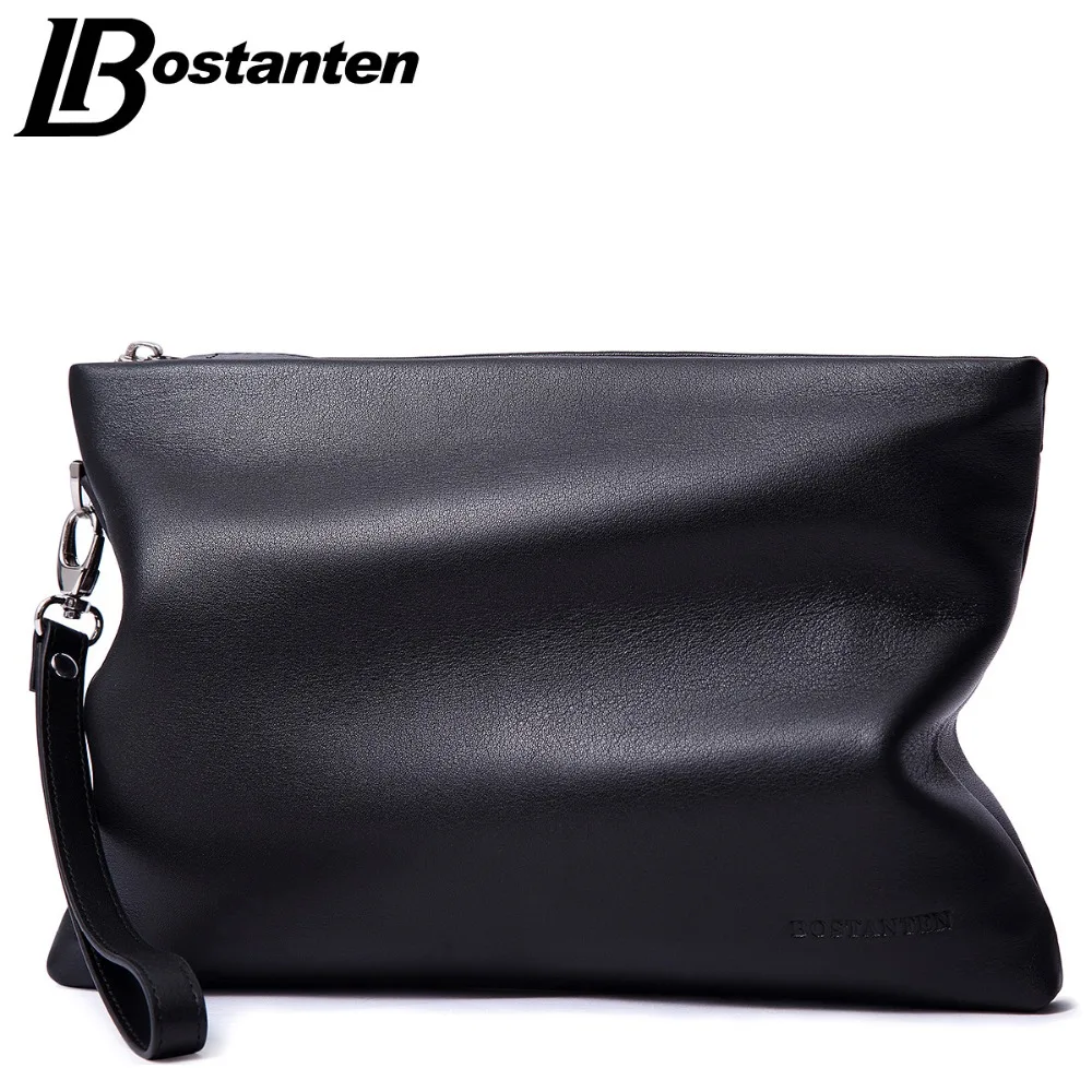 BOSTANTEN Brand Soft Cow Genuine Leather Men Clutch Bags Large Capacity Men Wallets Purse Long Strap Envelope Wristlet Carteras