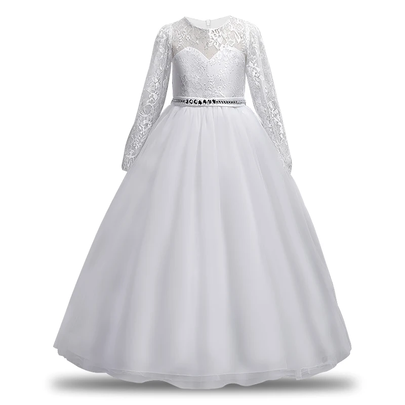 

Good Quality Tulle Lace Elegant Long Girl Princess Dress long sleeve Ball Gown Girls dress For Wedding Pageant Birthday Party