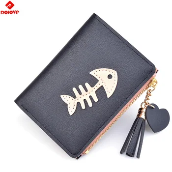

2019 new arrival women's wallet short paragraph 2 fold wallet fashion fish bones Korean tassel zipper purse female students