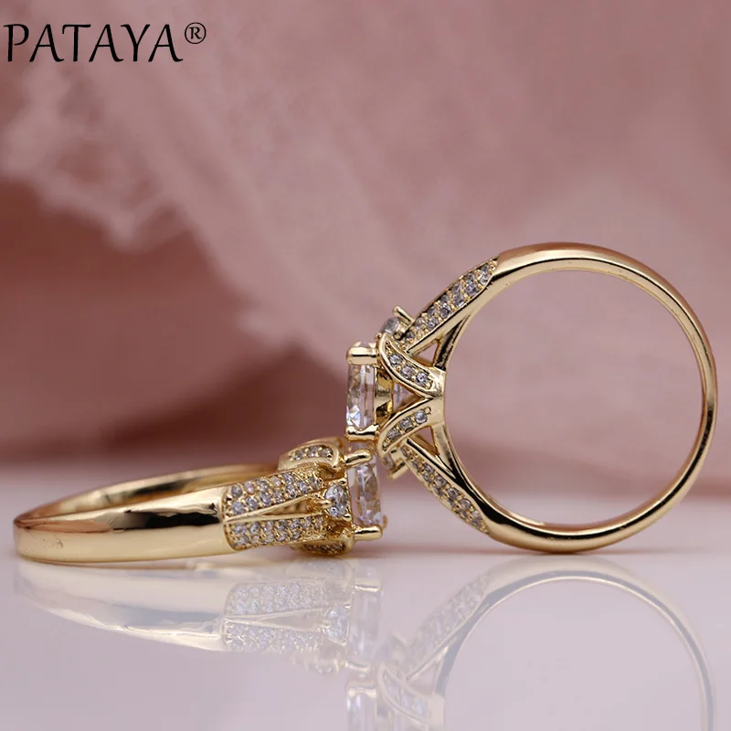 PATAYA, новинка, женские роскошные свадебные кольца, 585, розовое золото, белый, Круглый, натуральный циркон, модные ювелирные изделия, для вечеринки, полые, милые, тонкие, большое кольцо