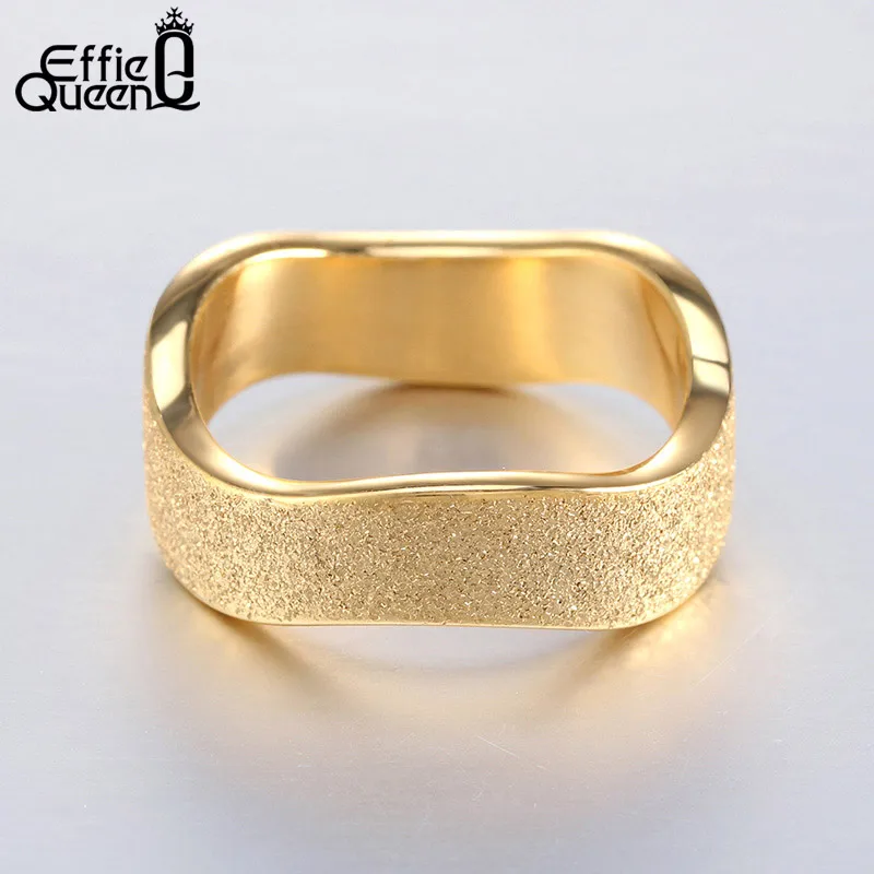 Effie Queen Top Grade Gold-color Stainless Steel Rings Frosted Style Irregular Finger Ring Men Women US Size 5 -11 IR11