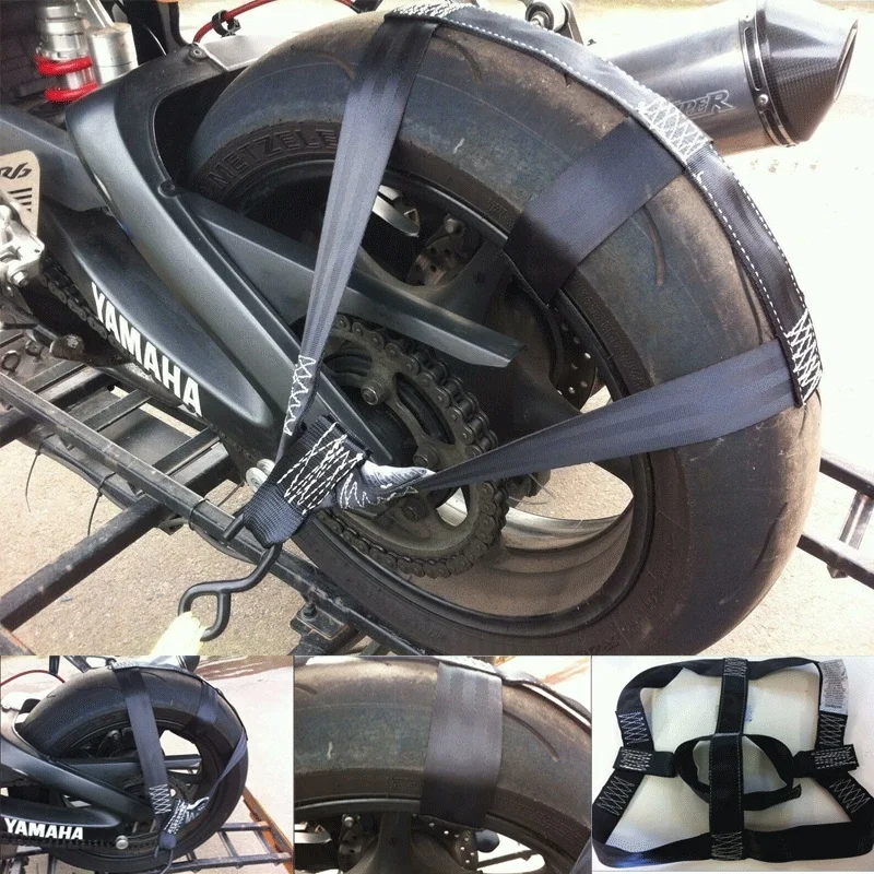 New Universal Black Motorcycle Rear Wheel Fixing Fastening Webbing Belt Strap Motorbike Transportation Tie-Down Polyester | Автомобили и