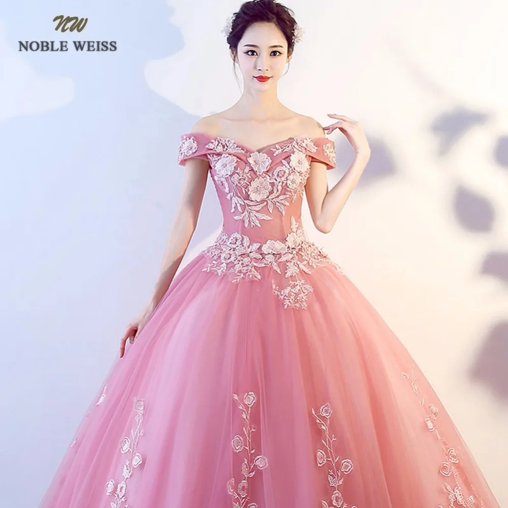Благородные Вайс сексуальные розовые Бальные платья Аппликации Тюль Милая бальное платье длиной до пола формальное платье для выпускного вечера
