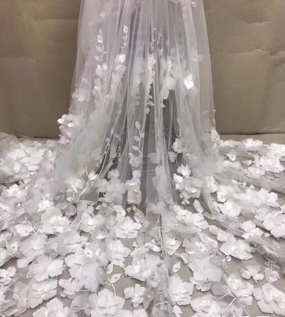 

nigerian tulle lace fabric 3d flower French Net Lace Fabric SYJ-852 embroidery mesh fabric for bridal dress