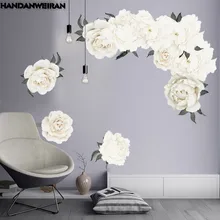 1 шт. 3D пионы розы цветы наклейки на стену белые винтажные обои для спальни гостиной наклейки Фреска домашний Декор подарок для маленьких девочек