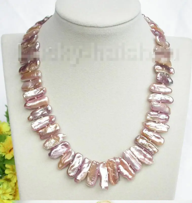

Hot sale new Style >>>>>natural NEW AAA 24mm baroque tooth purple BIWA pearls necklace 18" j8308