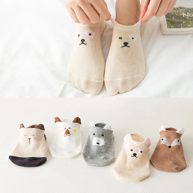 

Funny Women Cartoon Animals ear Boat Socks Cubism Invisible Kawaii Cute Sweet Lovely Thin Style Non-slip Female Cotton Low Cut