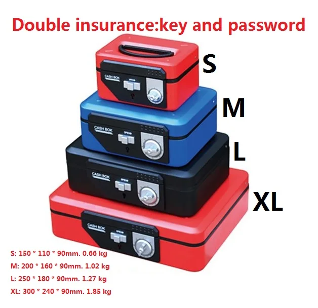 20 см * 16 см * 9 см двойной страховой красный ключ и пароль сейфы металлический портативный кассовый ящик копилка