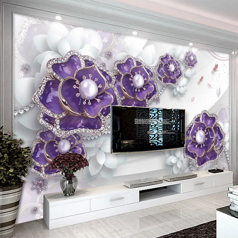 Papel de Parede Estéreo Flores Pérolas e Jóias Foto Murais Sala tv Sofá Pano Pano Fundo Decoração Luxo 3d