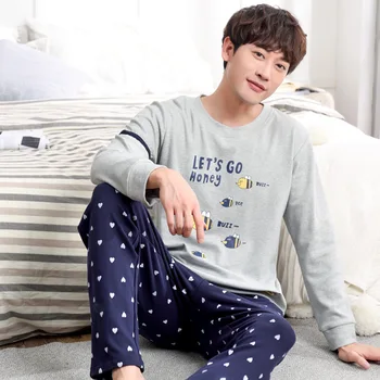 

Men 2019 spring and autumn Korean large size youth pajamas new cotton long sleeve cotton winter suit pajama sets men pajamas