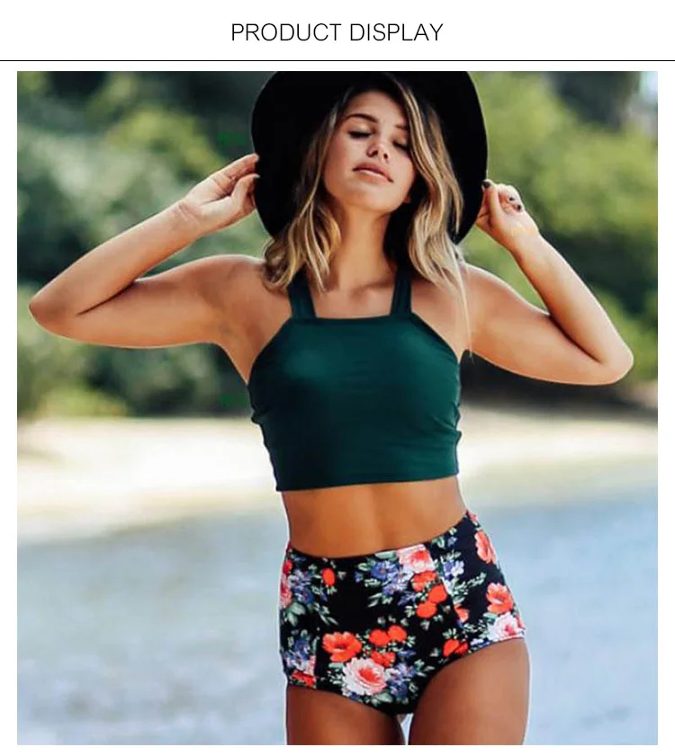 Green-print-high-waist-Wide-shoulder-strap-Sports-swimwear-bikini_01
