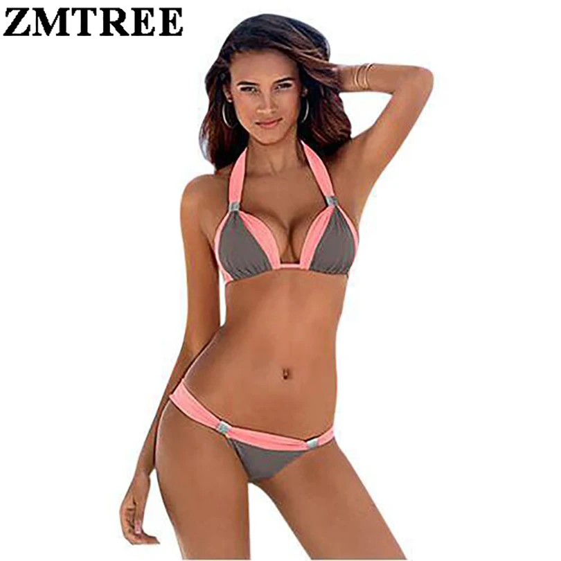 ZMTREE New Sexy Bikinis Women Swimsuit 2016 Push Up Swimwear Female Bikini Set Halter Top Summer Beachwear Plus Size XXXL