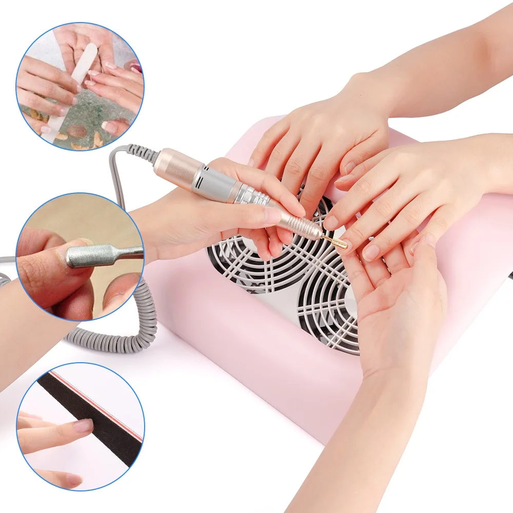 Coletor de pó do Unha Máquina de Manicure Aspirador com 2 Poderoso Gel Unha Polonês Ferramentas Rosa Poeira Sucção 65 w Fãs uv 9 High Quality Beleza e saúde