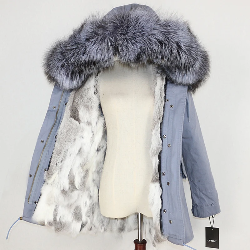 Зимняя женская куртка, пальто с натуральным мехом, парка с воротником из натурального меха енота, Толстая теплая подкладка из кроличьего меха, уличная одежда, новинка, повседневная одежда