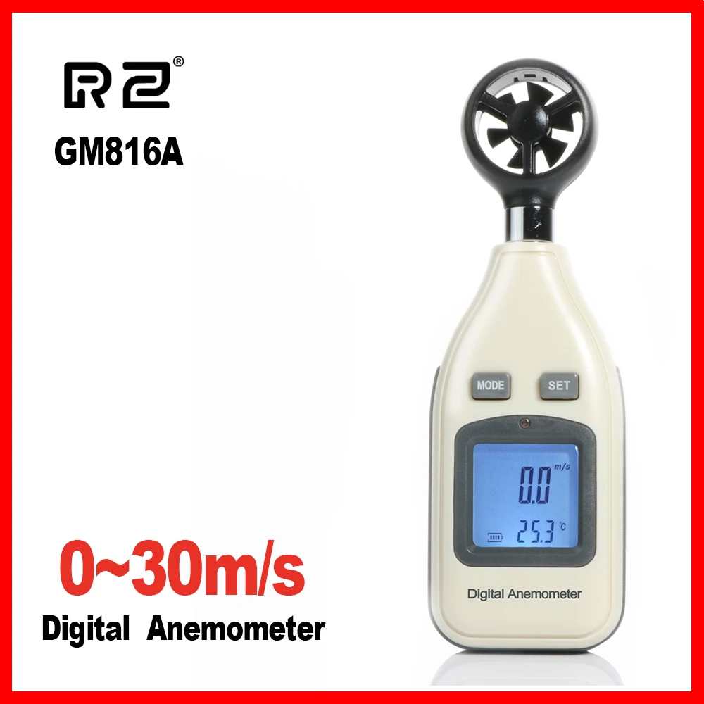 

RZ Wind Speed Gauge Meter Portable Anemometer Anemometro Thermometer LCD Digital Hand-held Measure tool GM816A