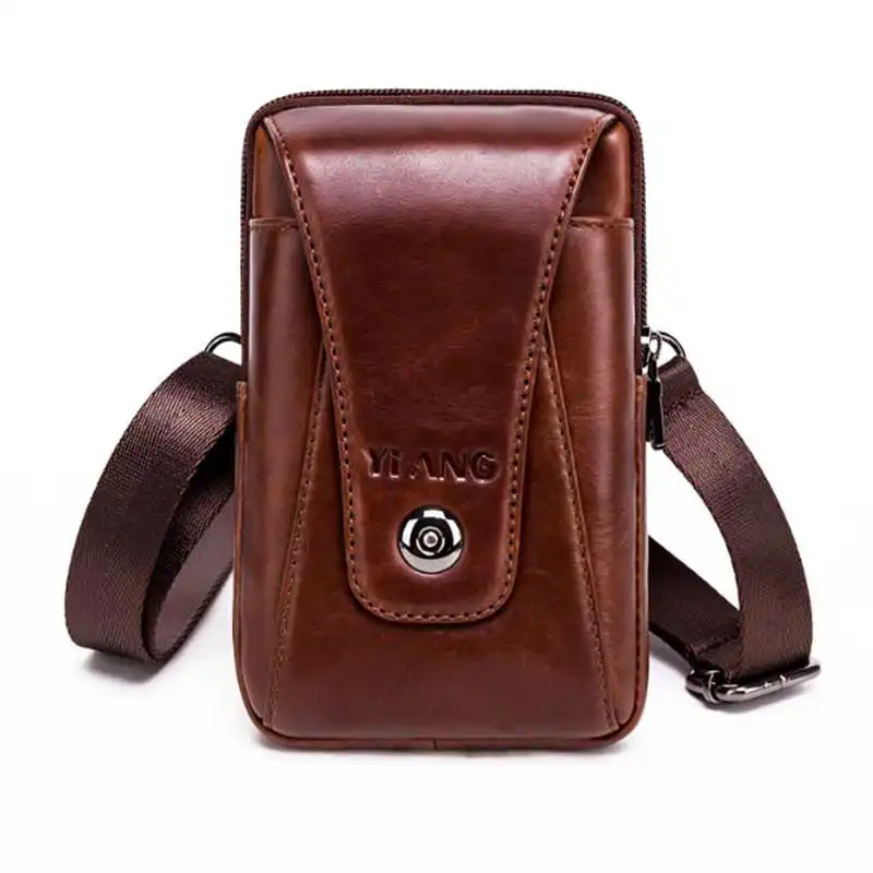 

BEAU-Yiang Men Crossbody Cell Phone Case Waist Belt Pack Bag Purse Hook Vertical Male Genuine Leather Small Shoulder Fanny Mes