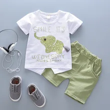 Для маленьких мальчиков одежда модные летние брендовые Детские Костюмы слон с короткими рукавами футболки полосатые брюки Дети Спортивных Костюмов