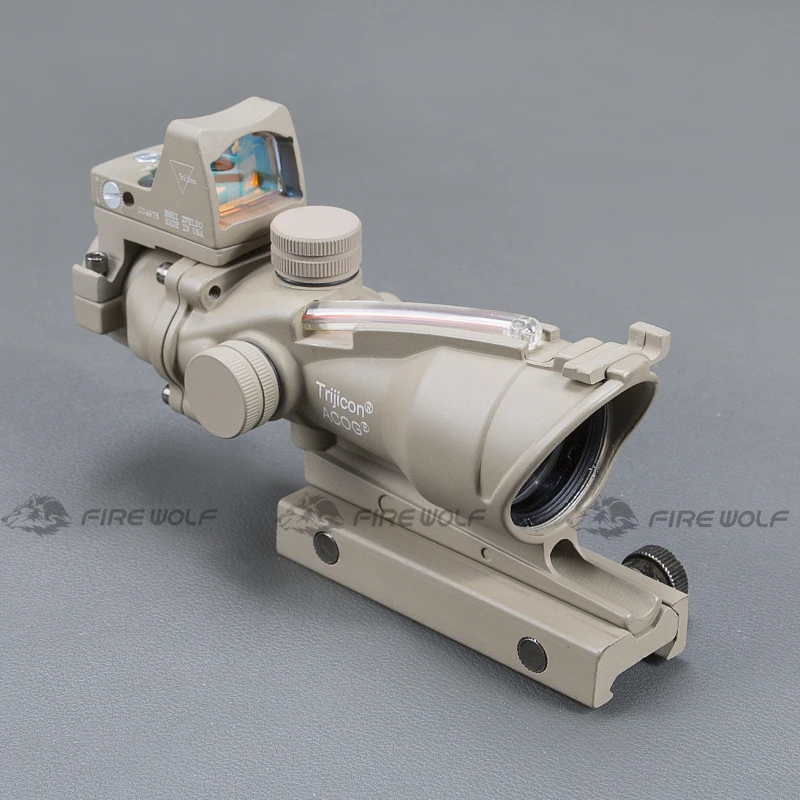 Acog 4x32 Tan Tactical Real Fiber Optic Red Illuminated Collimator Red Dot Sight Hunting Riflescope Riser Scope Acog 4x32 Tan Tactical Real Fiber Optic Red Illuminated Collimator Red Dot Sight Hunting Riflescope Riser Scope