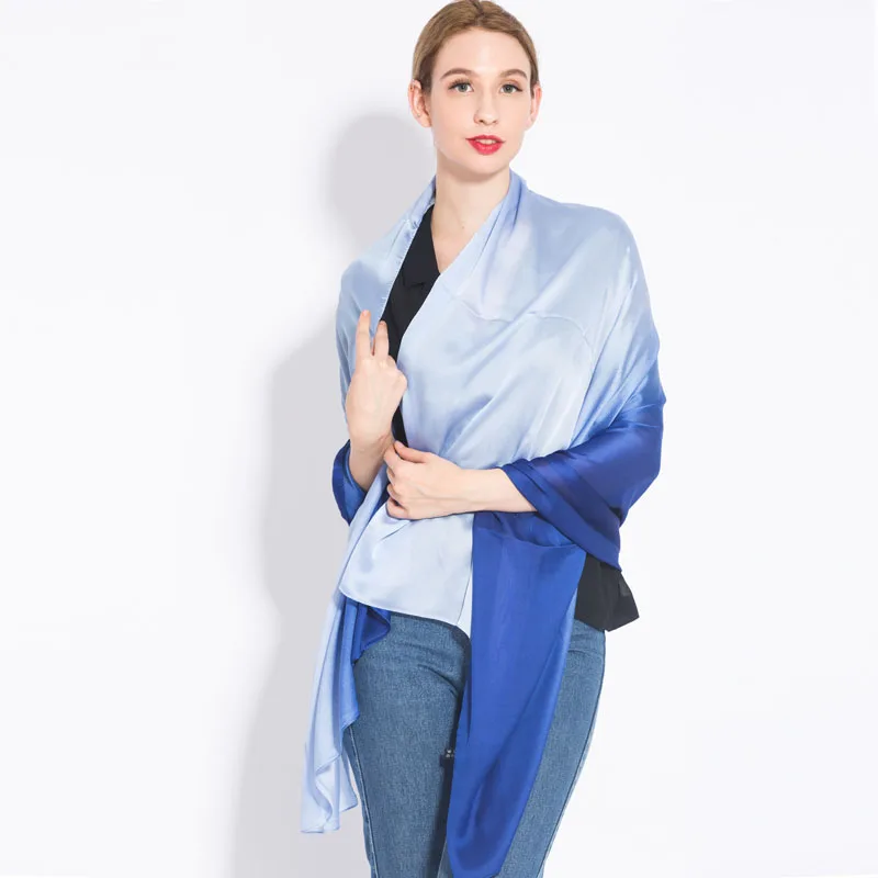 [RUNMEIFA] Женская Новая модная однотонная шелковая чрезмерная цветная Пашмина весенне-осенняя тонкая секционная градиентная цветная шаль шарф - Цвет: 7