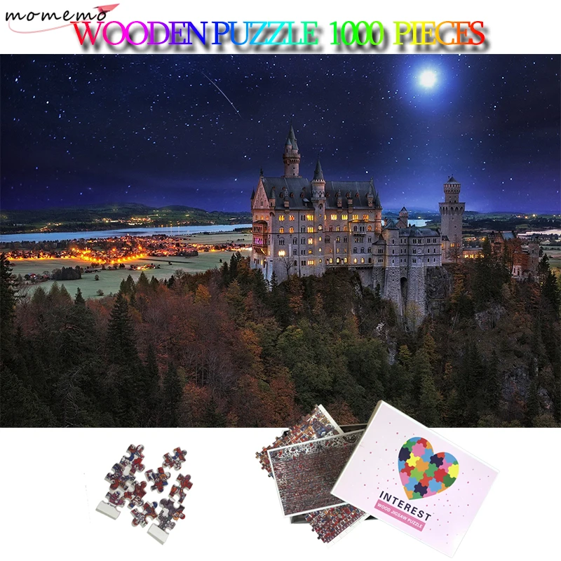 

MOMEMO Neuschwanstein Castle Puzzle 1000 Pieces Adults Puzzles Wooden Giant Puzzle Toys for Adults Teens Kids Family Decoration