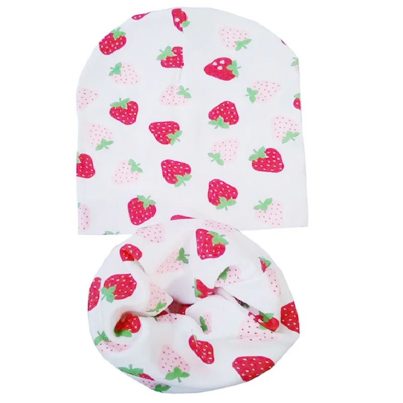 Хлопковый Детский набор из шапки и шарфа детская шапочка новые детские шапки Новорожденные малыши реквизит для фотосессии Аксессуары детский шарф воротники - Цвет: Strawberry