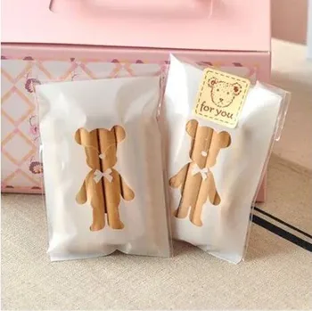 

100Pcs 7.5*10cm Cute Bear Biscuit&Candy Packing Bag,Self-adhesive Plastic Packaging Bags,Small Jewelry Packaging Bags