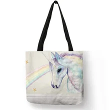 Эксклюзивная женская сумка-тоут Радужная мультяшная Наплечная Сумка многоразовая Высококачественная льняная дорожная сумка для хранения