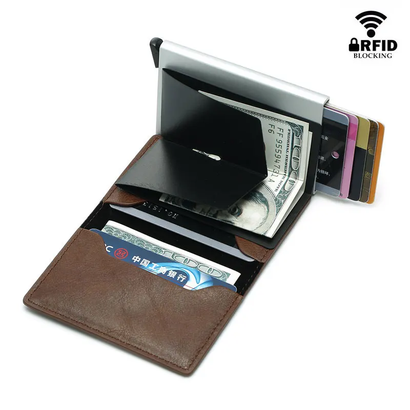 RFID حجب الأعمال حامل بطاقة الائتمان الألومنيوم سبائك الذكور ID بطاقات حالة رقيقة محفظة جلدية سليم حامل البطاقة محفظة للرجال