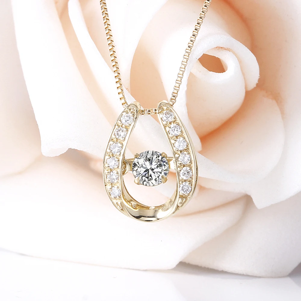 DovEggs Solide 18K 750 Gelb Gold Center 0.2ct Diamant Halskette für Frauen Tanzen Diamant Anhänger