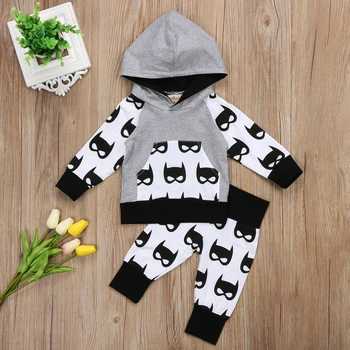 

Casual Newborn Kids Toddler Baby Boy Hooded Long Sleeve Tops Pants Batman Outfit Set Clothes