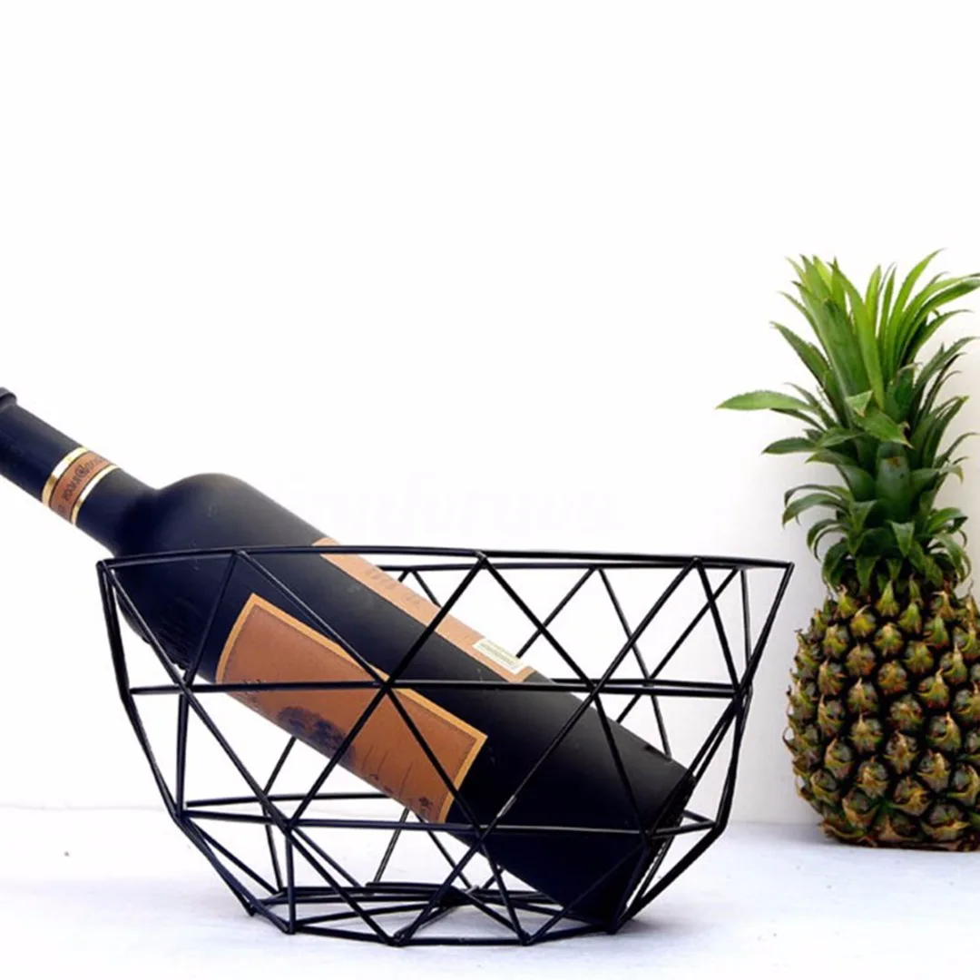 JX-LCLYL New Geometric Iron Wire Decorative Storage Display Basket Fruit Bowl Black 135mm