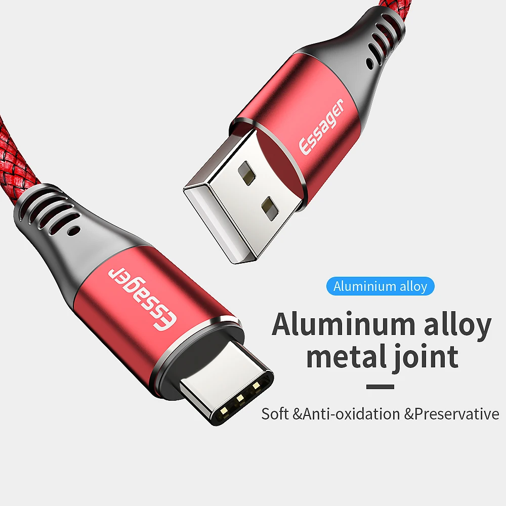 Essager 5A USB نوع C كابل علامة هواوي زميله 20 10 P30 P20 برو لايت USBC سريع تهمة نوع-C المحمول الهاتف كابل USB-C شاحن الحبل