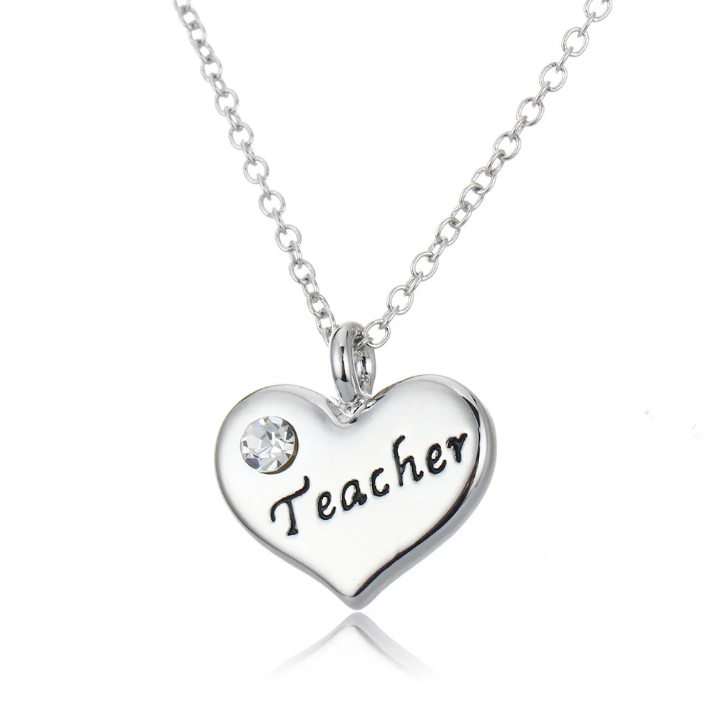 Fashion Teacher Jewelry Crystal Heart Pendant Charm Chain Necklace