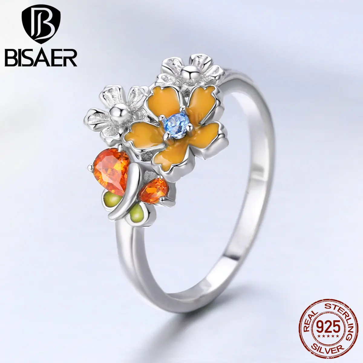 

Authentic 925 Sterling Silver Butterfly Flower Dazzling CZ Enamel Finger Rings for Women Wedding Engagement Ring Jewelry EFR001