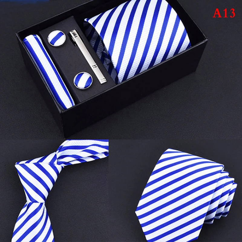  Fashion Gift Box Packing Neck Tie Set Include Tie Clip And Handkerchief Cufflink Man Formal Busines