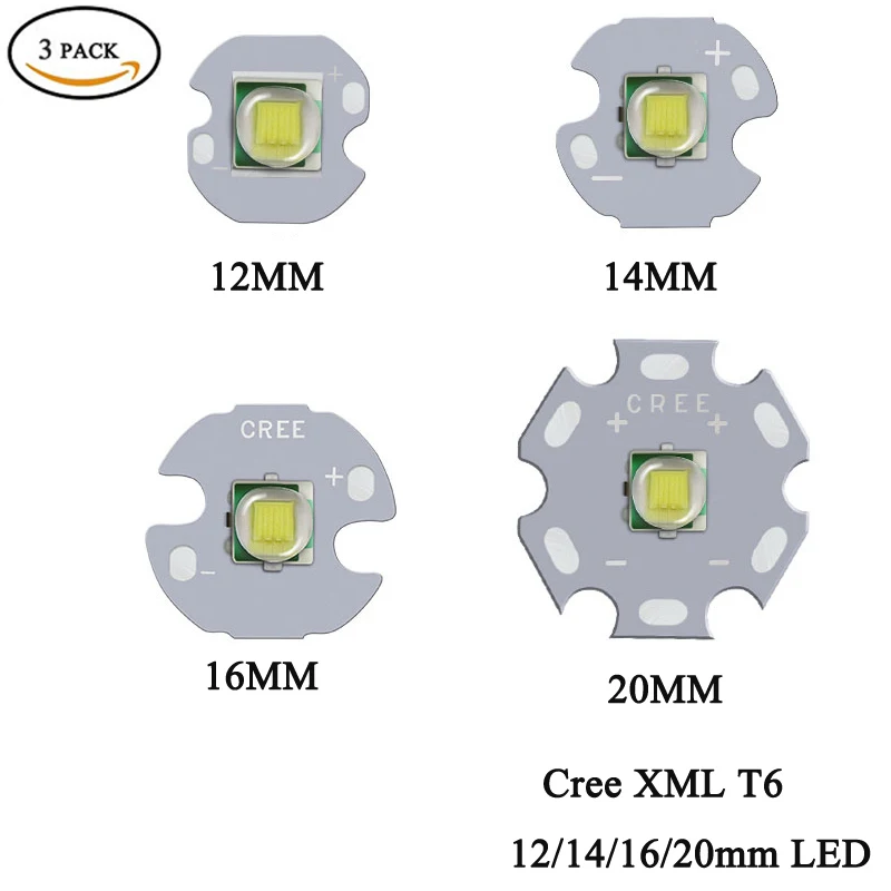 

3PCS CREE XML XM-L T6 LED U2 10W Cold White Warm White High Power LED Emitter Diode with 12mm 14mm 16mm 20mm PCB for DIY