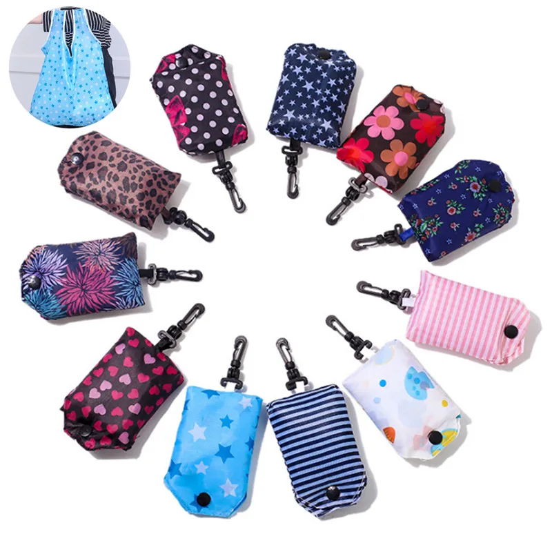 1Pc Foldable Key Chain Tote Pouch Reusable Shopping Hanging Bag Handbag