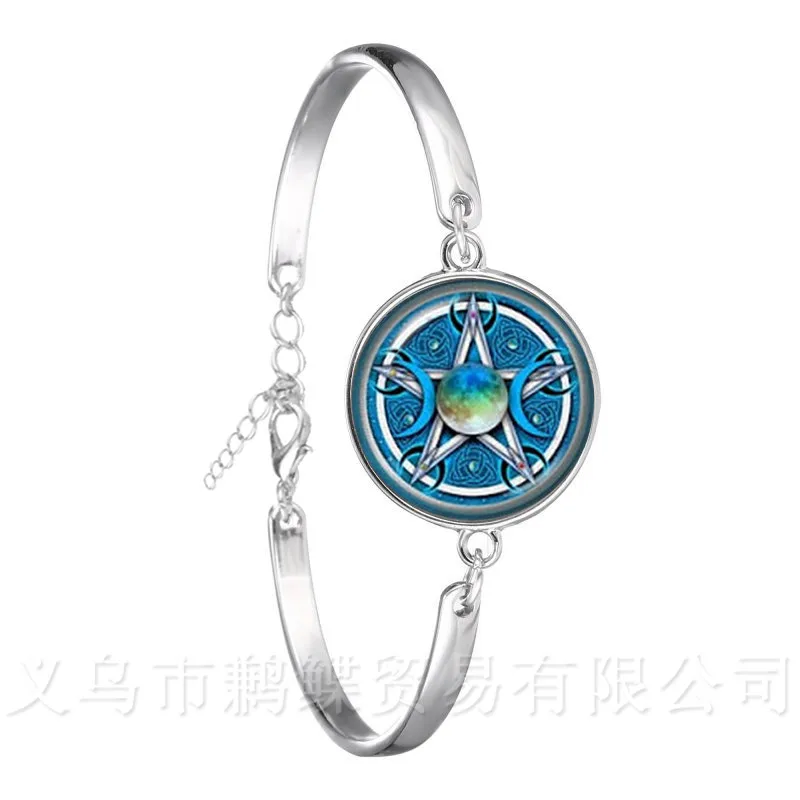 Triple Triquetra Pendant with Blue Glass Droplet wicca goddess necklace silver