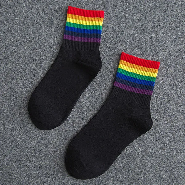 LGBT Striped Fashion Korean Streetwear Women Rainbow Socks Warm Funny Candy White Black Short Winter Cotton Happy Socks knee socks Women's Socks