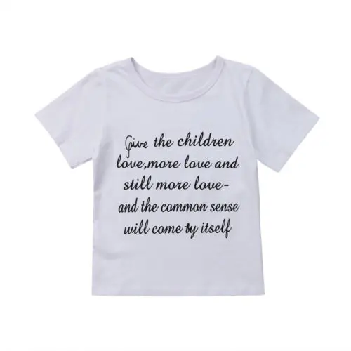 

Boys Girls T-Shirt Tee White Letter Print Children Summer Clothes Tops Age 1-6Y