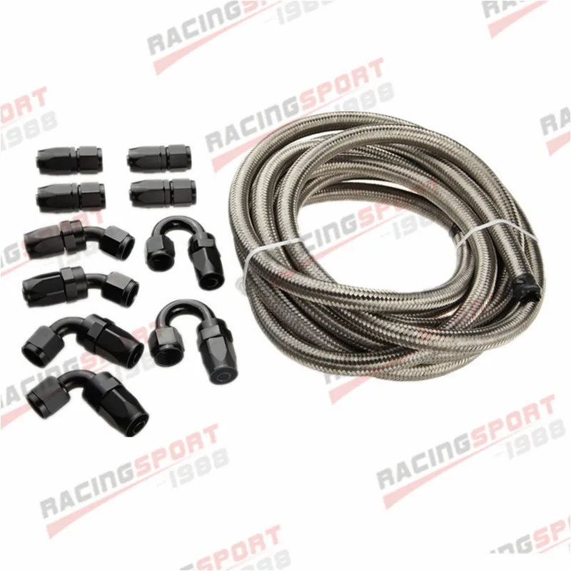 

1Set AN8 5M Stainless Steel Braided PTFE pipe Oil/Fuel Oil Line + Hose End Adaptor Kit 0+45+90+180 Swivel Hose End tube