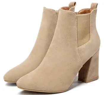 

Sapato Feminino Women Ankle Boots Shoes Woman Chunky High Heels Autumn Pumps Pointed Toe Booties Slip On Chaussures XZ181668