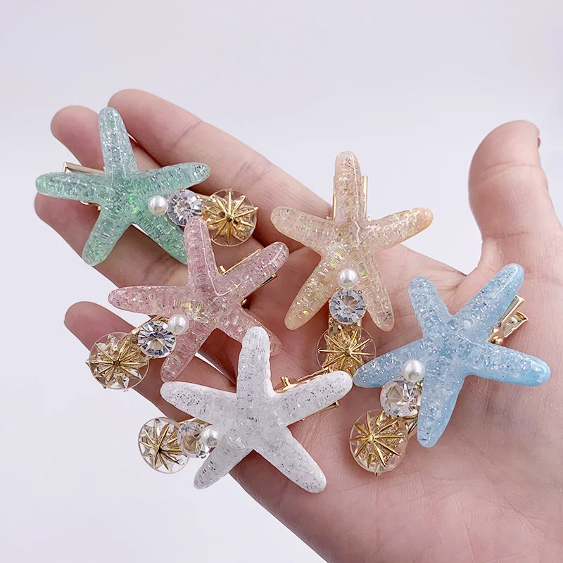 

Resin Acrylic Starfish Pearl Hair Clips Hairpins Candy Color Crystal Hairpin Women Summer Beach Barrettes Hair Accessories A36