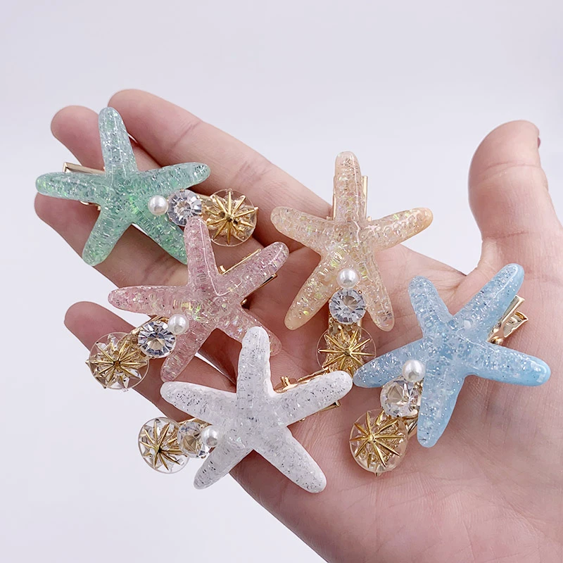 Party Metal Starfish Hair Clips Girl Hairgrip Shell Barrettes Pearl Hairpins