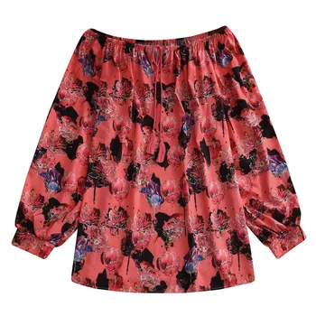 

Hawcoar Autumn New Fashion Women's Printing Long Sleeve Shirt Tie Knot Casual Blouses Tops Рубашка с длинным рукавом Z4