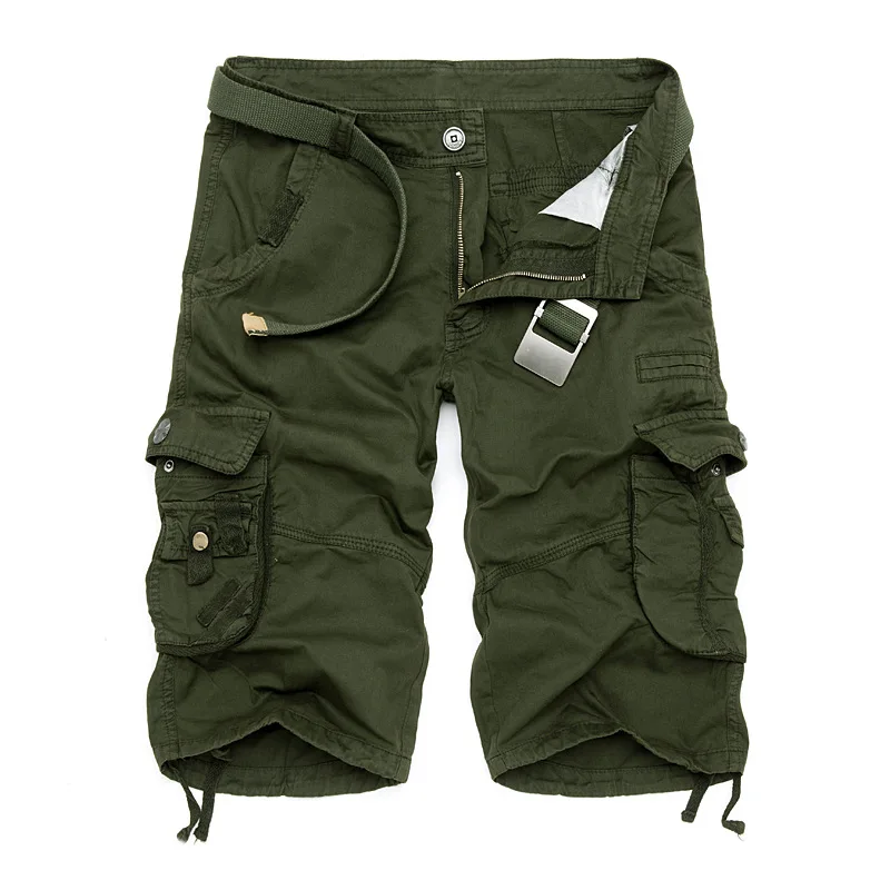 Свободные камуфляжные шорты Карго из чистого хлопка для мужчин, летние, для альпинизма, спорта, рыбалки, пляжа, с несколькими карманами, прямые короткие брюки, комбинезоны - Цвет: army green