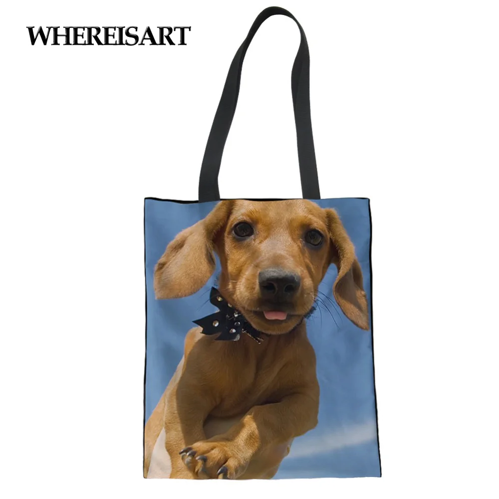 WHEREISART модная Брезентовая сумка такса с принтом большая женская сумка-шоппер на заказ Повседневная Складная многоразовая Емкость