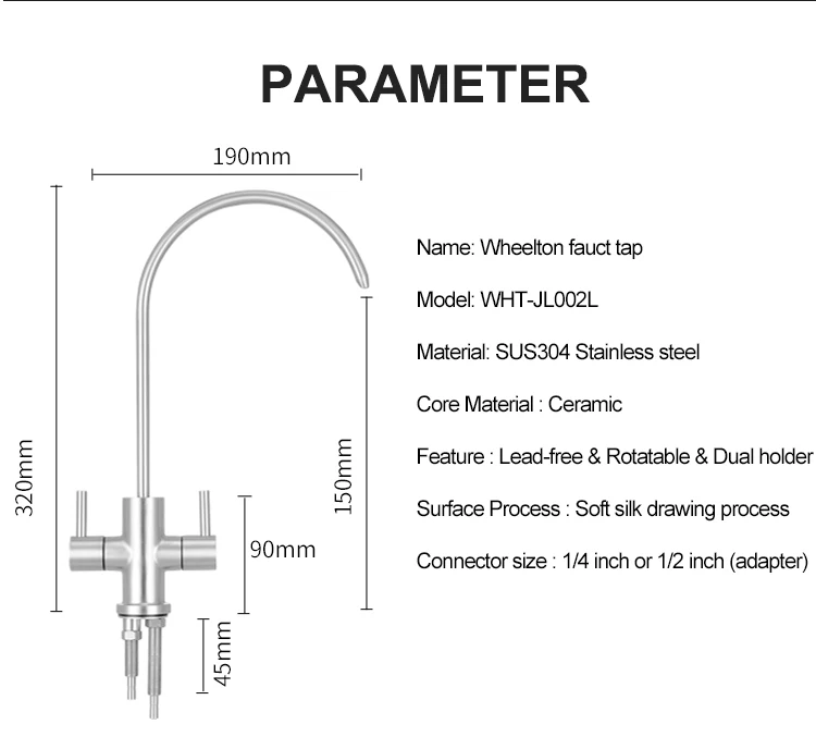 Wheelton кран 304 из нержавеющей стали без свинца двойной держатель кухонный водопроводный кран для очистки системы, как обратный осмос